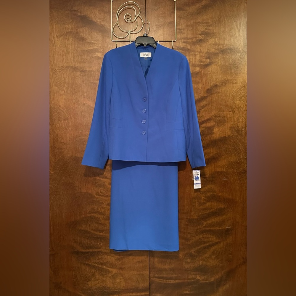 Le Suit Stand Collar Blazer & Pencil Skirt Suit Set Womens 18 Cornflower Blue